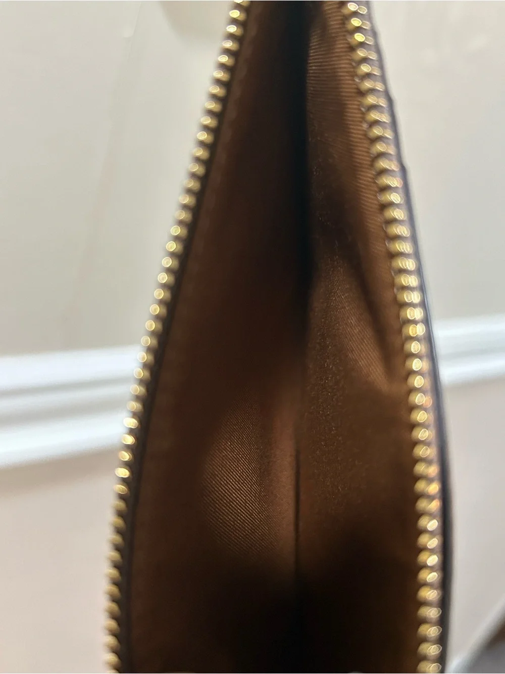 Tory Burch Dark Brown Leather Zip Card Case with Gold Logo
